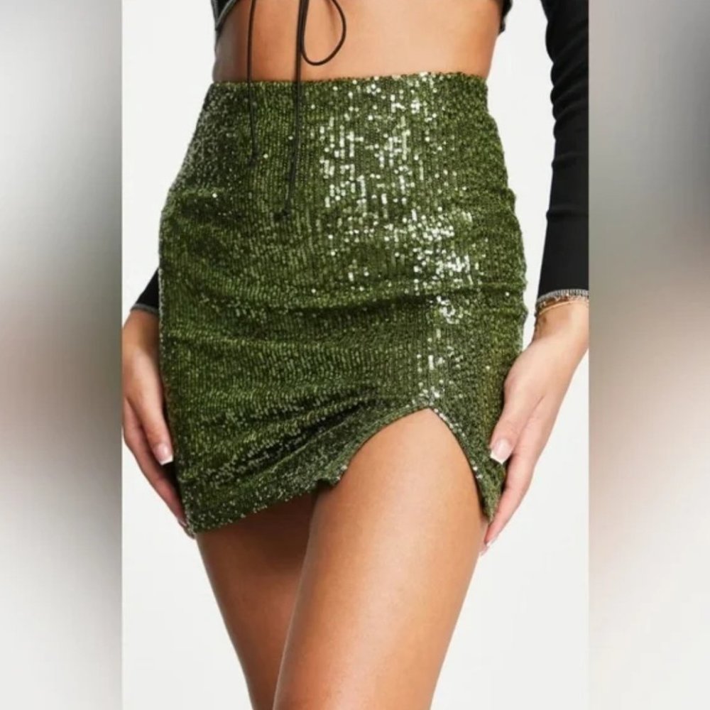 Topshop Green Sequin Lined Short Skirt NWT SPARKLE, Party, Bodycon, US size 4